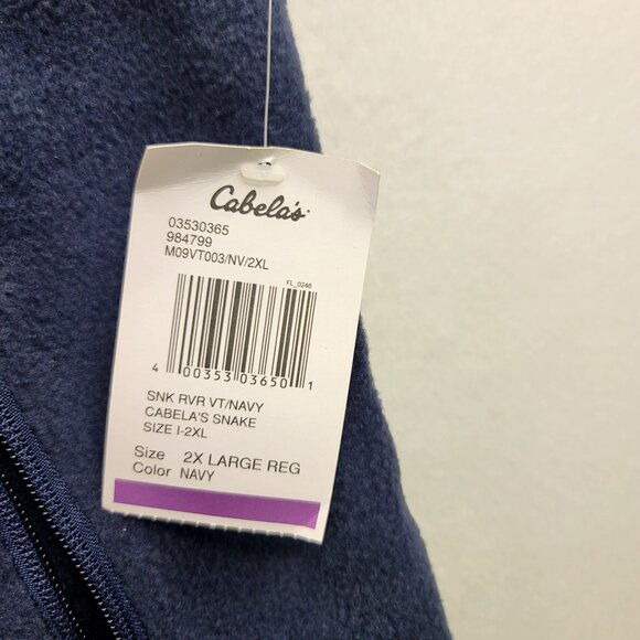 Cabelas Mens Navy Fleece Vest 2XL Full-Zip Sleeveless Outdoor Apparel NEW - Picture 4 of 11